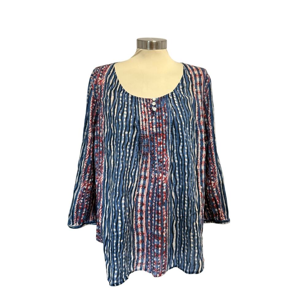Ralph Lauren Striped Tie Dye Lightweight Cotton Blouse Blue Red Size XL Casual